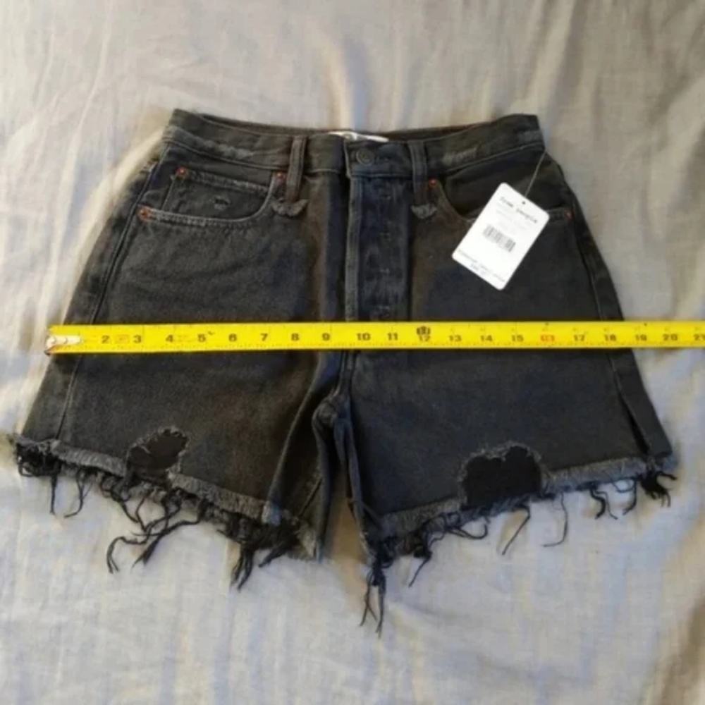 Free People Black Denim Cotton Cutoff Shorts Malai Grey Faded Black Jeans - Picture 12 of 15
